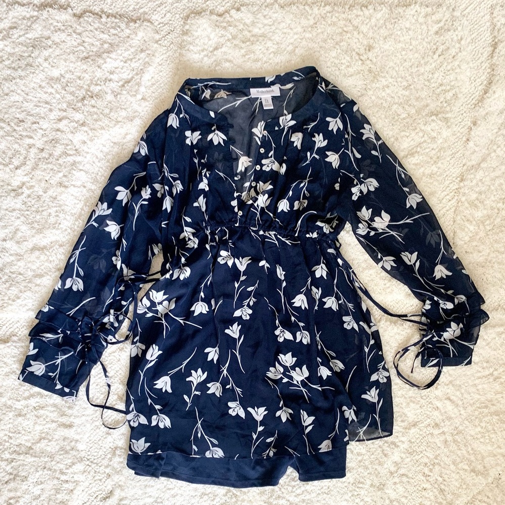 NWOT Maternity Navy Floral Blouse with Built in Tank